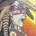 Indigenous person talking: Pencil Crayon Drawing